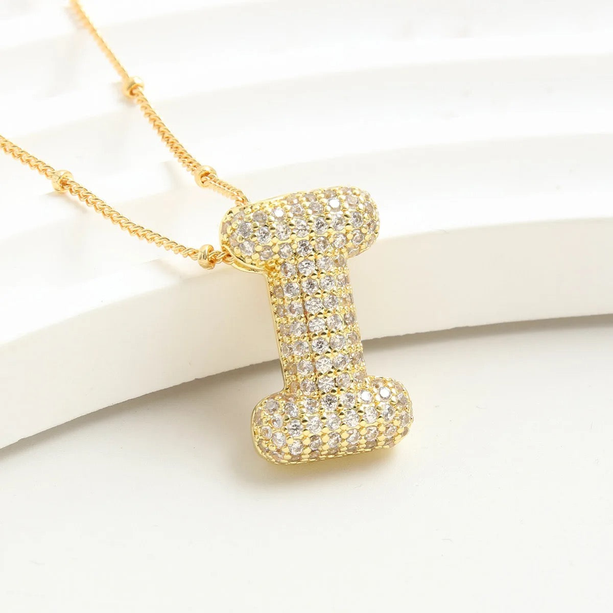 Chunky Zircon Studed Initials Necklace - A to Z