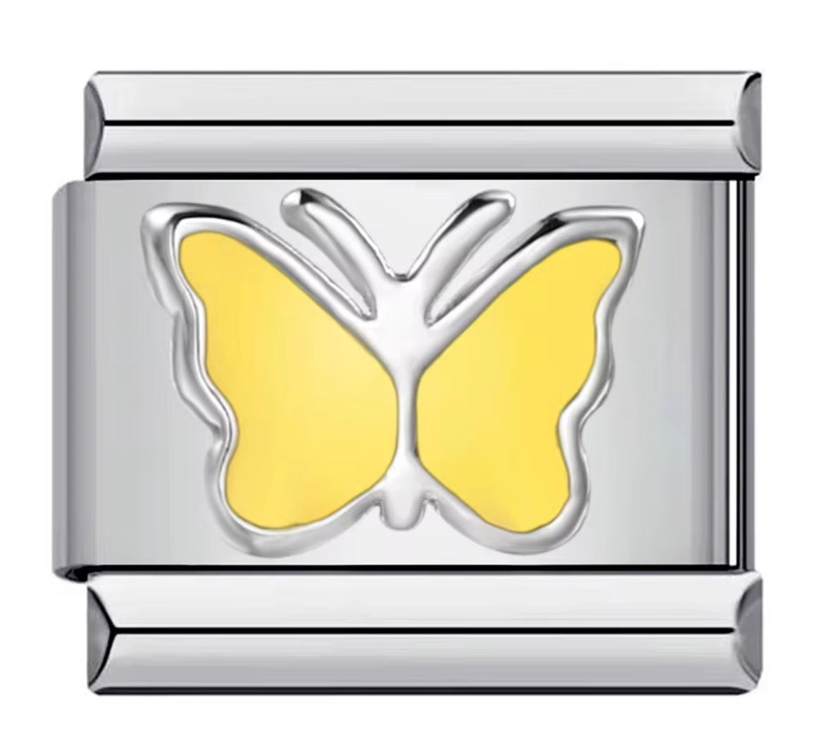 Stainless Steel Italian Charm- Yellow Butterfly