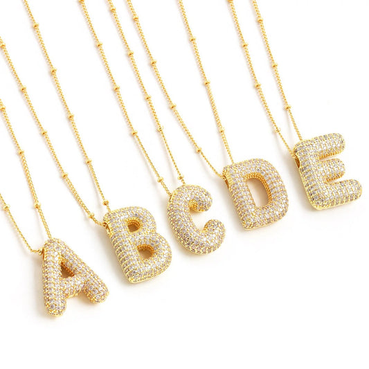 Chunky Zircon Studed Initials Necklace - A to Z