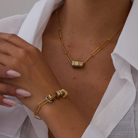 Modern Minimalist Two-Tone Jewelry Set (Necklace + Bracelet)