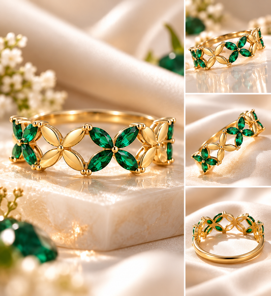 Emerald Petal Ring