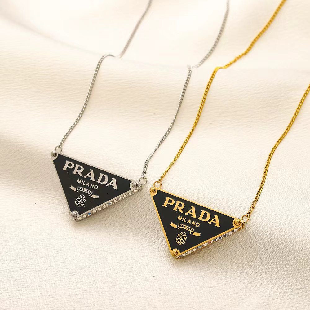 Zircon Prada Logo Pendant Necklace