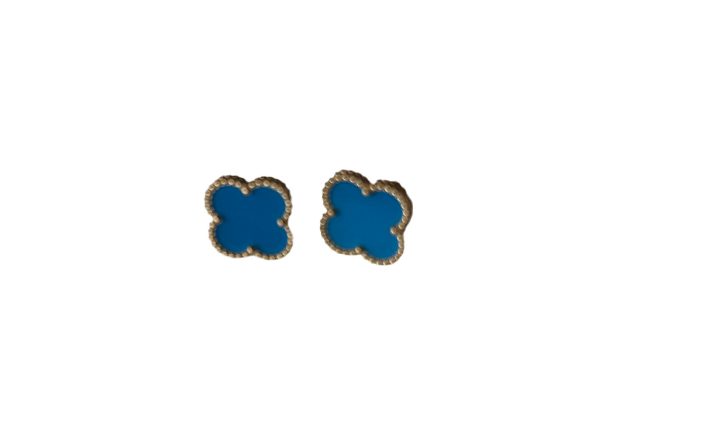 18k Gold Plated Blue Clover Earrings