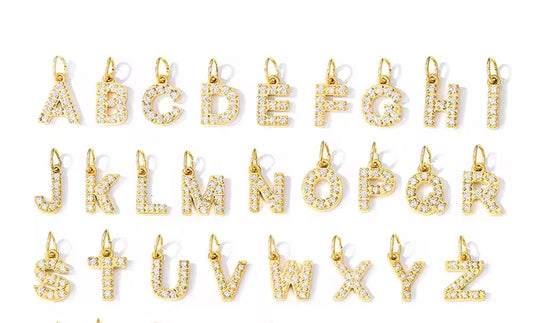 Minimal Gold & Zircon Initial Letter Charm - A to Z