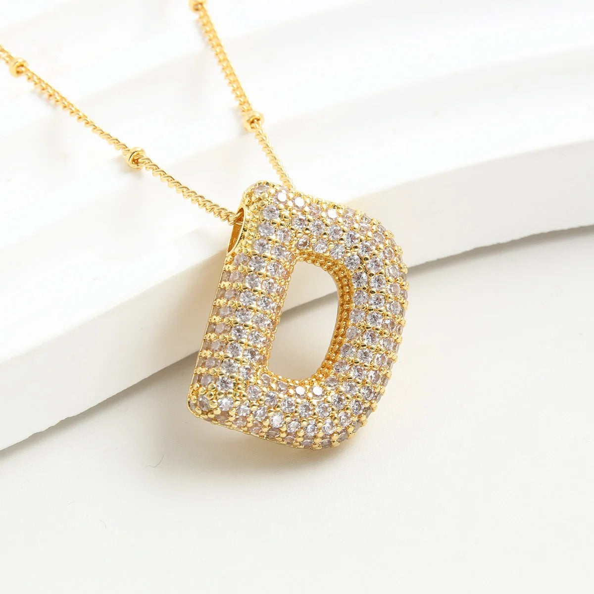 Chunky Zircon Studed Initials Necklace - A to Z