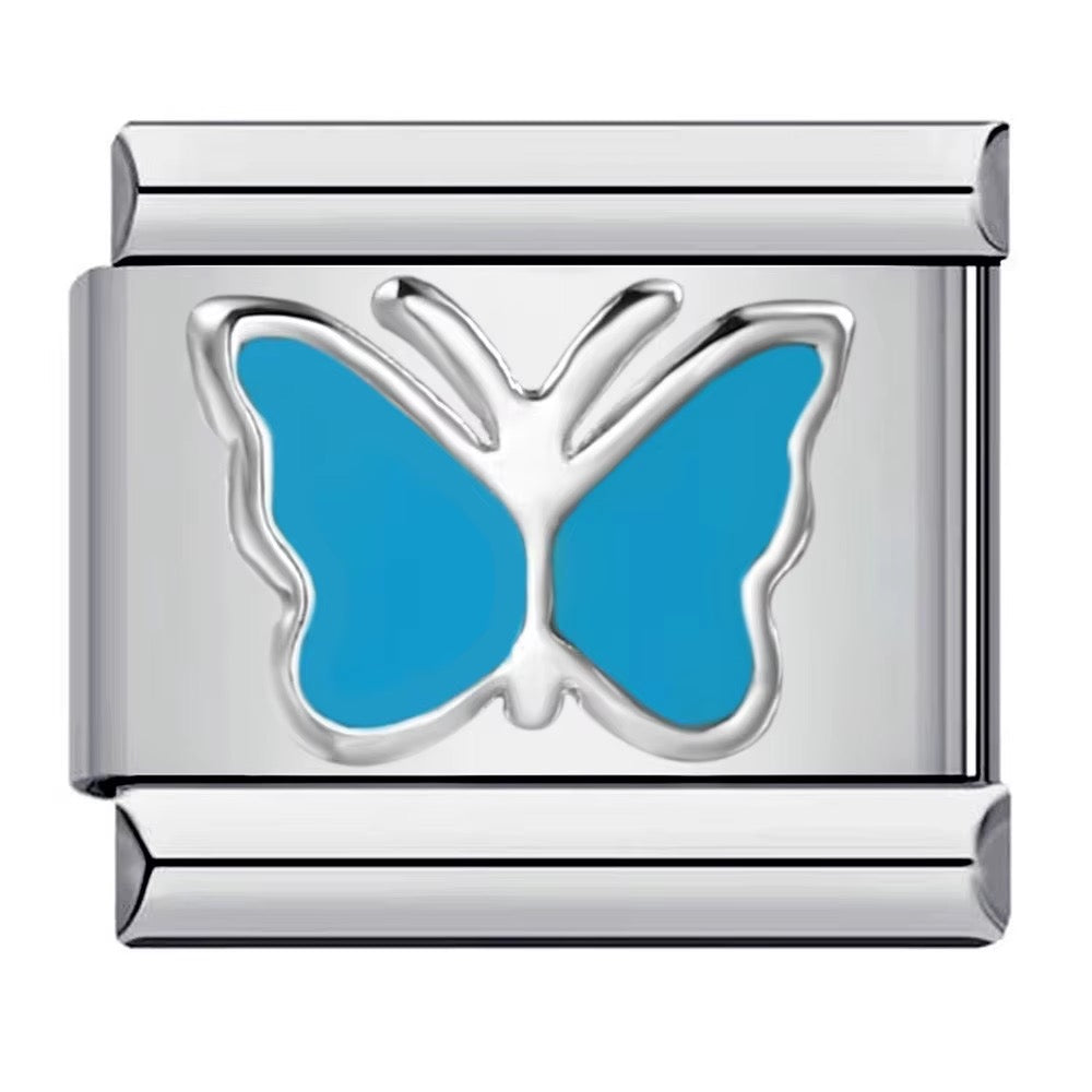 Stainless Steel Italian Charm -Blue Butterfly