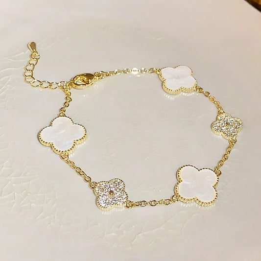 Fine Clover Bracelet - White & Diamontes