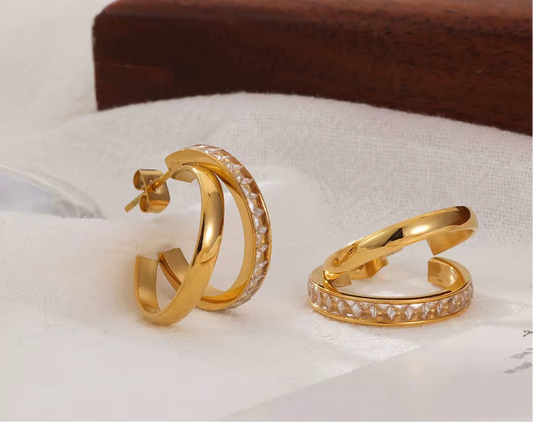 Radiant Dual Hoop Zircon Earrings