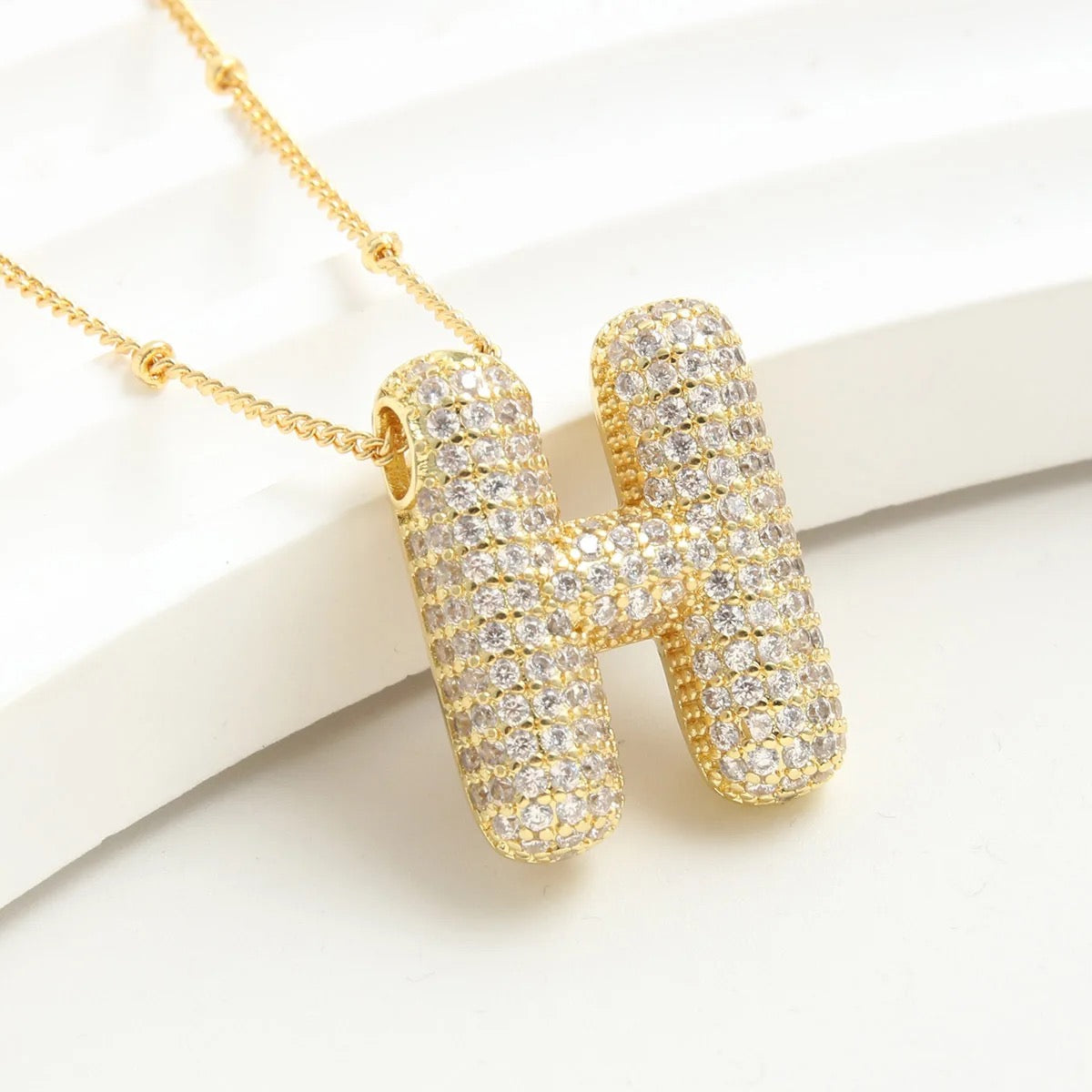 Chunky Zircon Studed Initials Necklace - A to Z