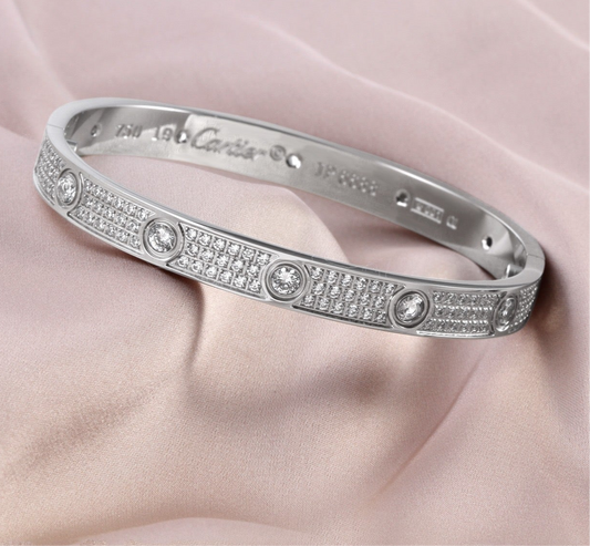 Designer Inspired Zircon Paved Bracelet - Silver