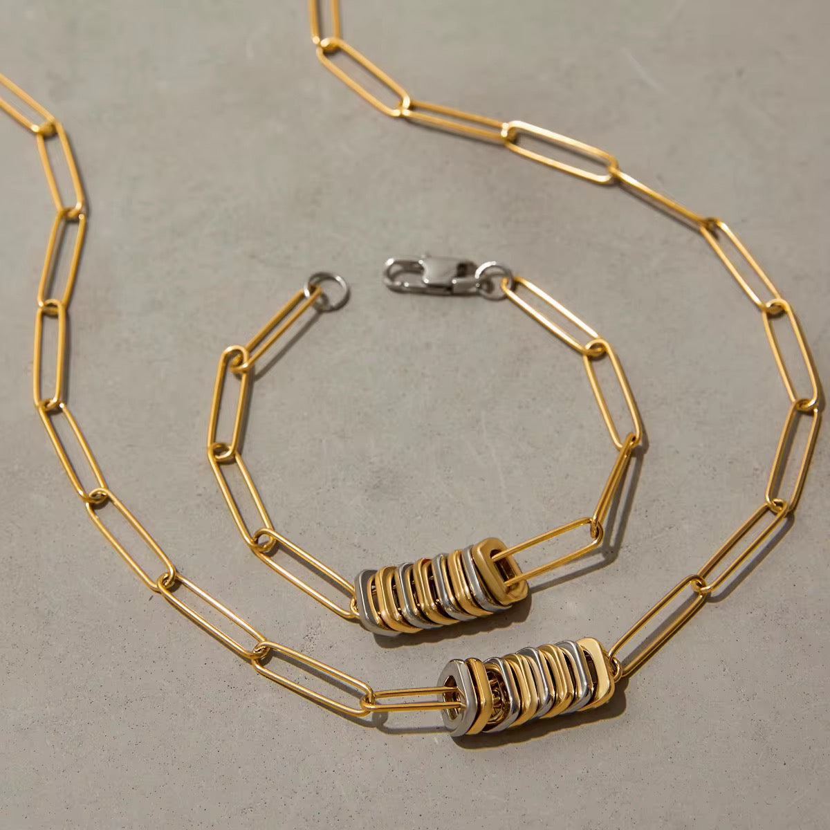 Modern Minimalist Two-Tone Jewelry Set (Necklace + Bracelet)