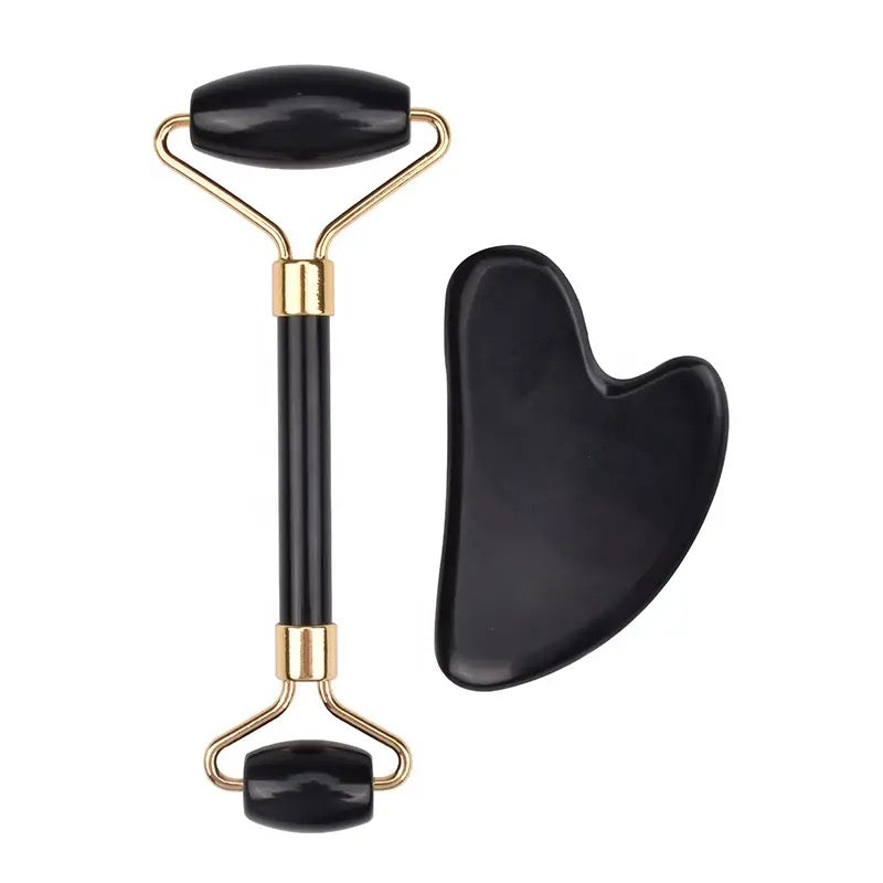 Gua Sha and Roller Set - Black Obsidian Roller