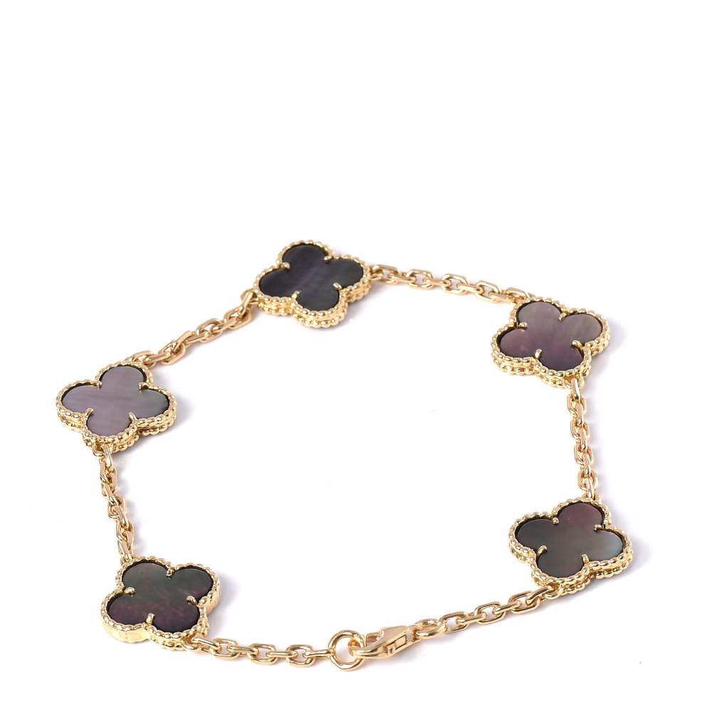 18k Gold Plated Grey Mother of Pearl Clover Bracelet