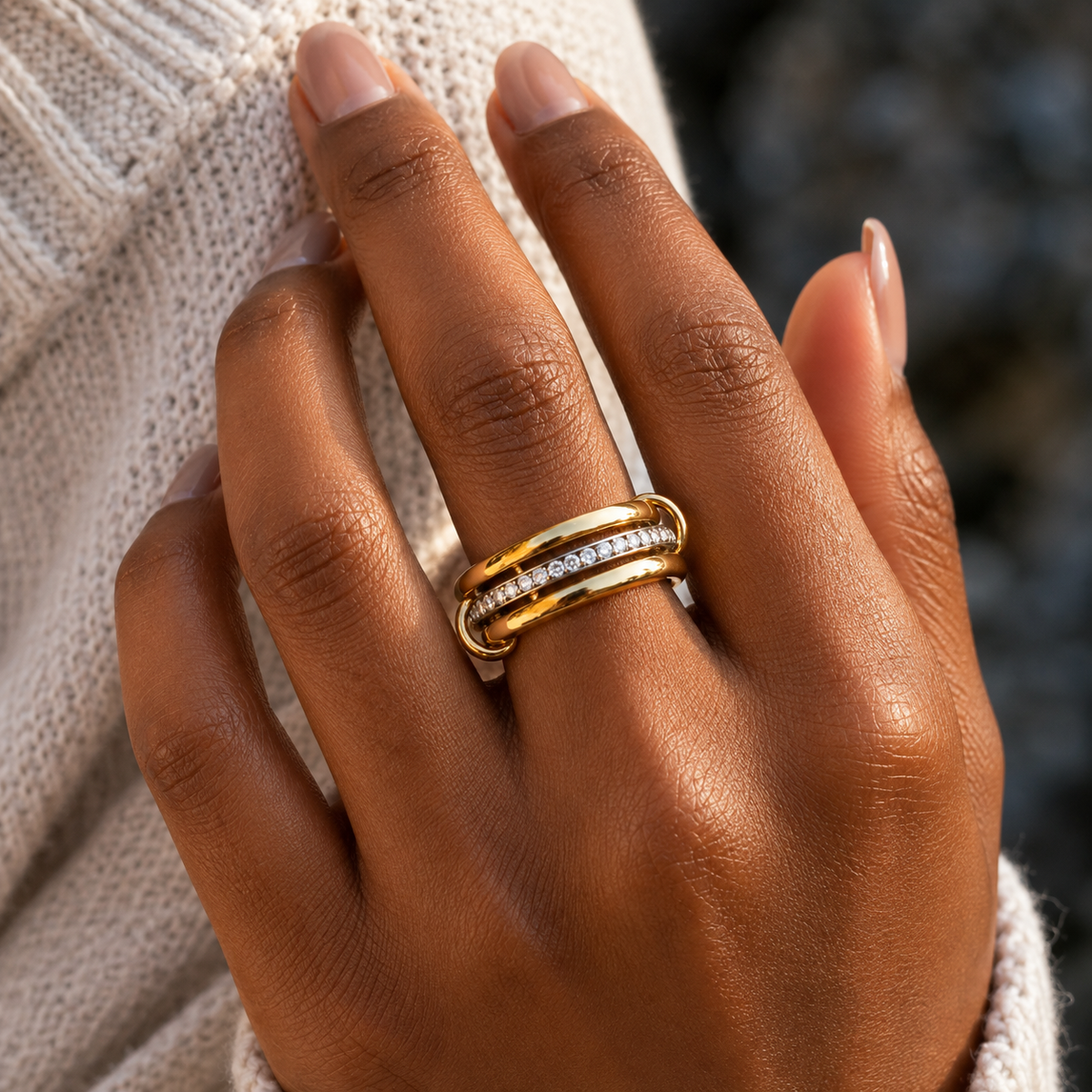 Elysia 18K Gold Stacked Cubic Zirconia Ring