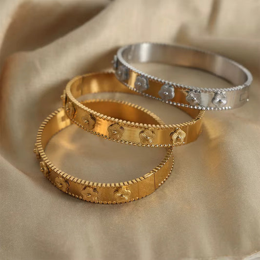 3D Flower Stainless Steel Bangle – 18K Gold & Silver Plated
