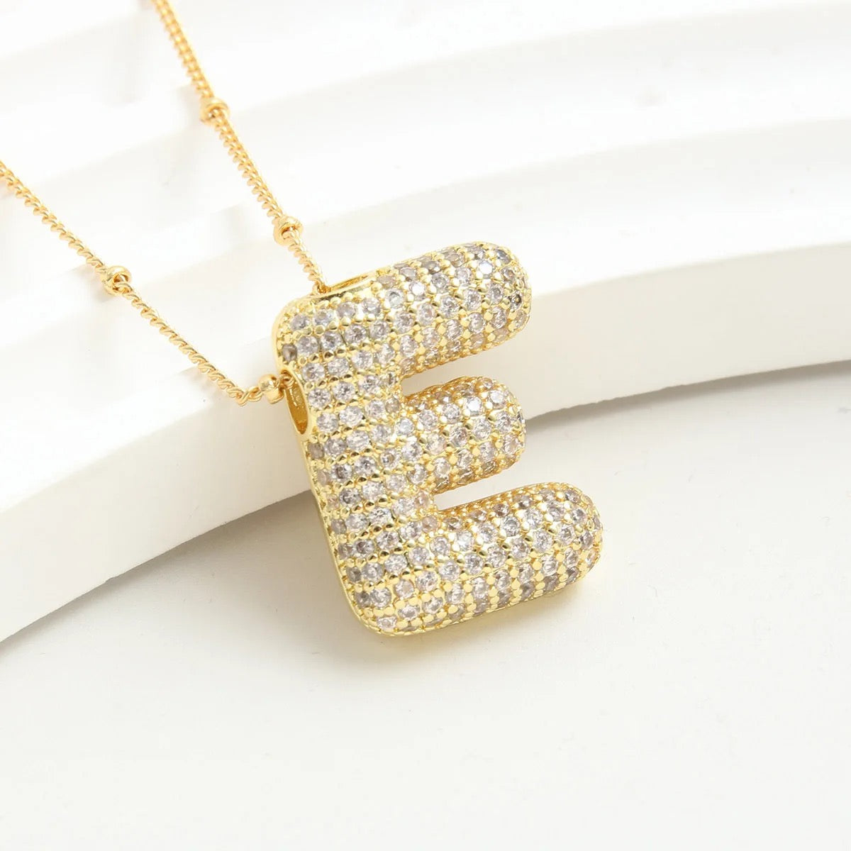 Chunky Zircon Studed Initials Necklace - A to Z