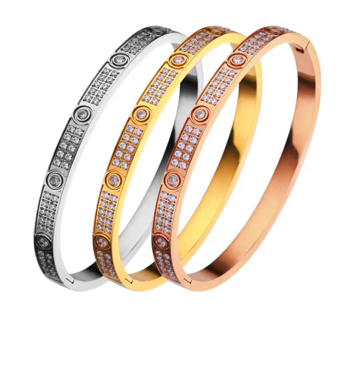 Designer  Inspired Zircon Paved Bracelet - Rose Gold