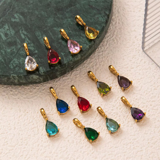 Terry Teardrop Birthstone Pendant – 18K PVD Gold Plated Stainless Steel