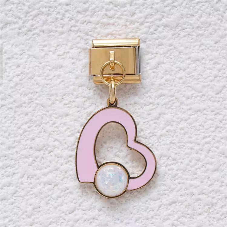 Italian Bracelet Charm- Opal Heart