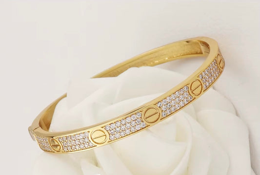 Zircon Paved Love Bracelet - Gold