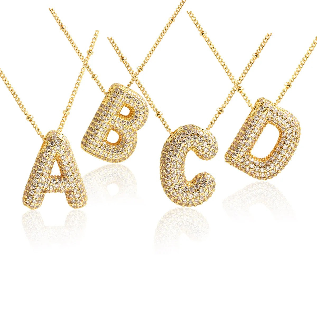 Chunky Zircon Studed Initials Necklace - A to Z