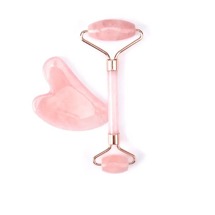 Gua Sha and Roller Set - Rose Quartz Roller