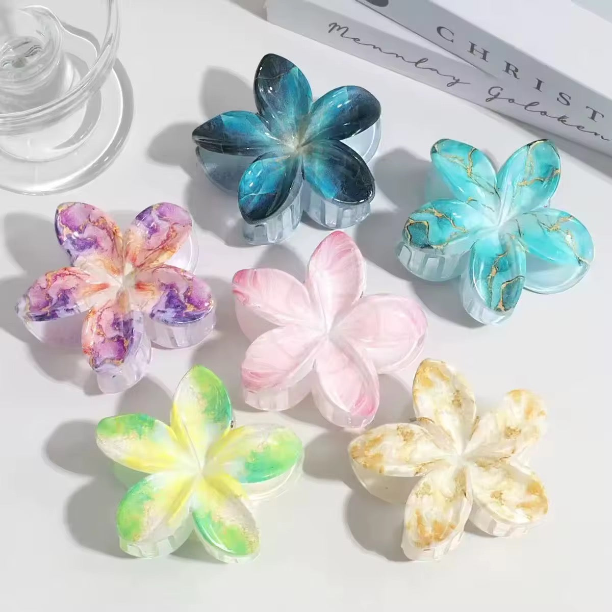 Hawaiian Marble Flower Hair Claws 