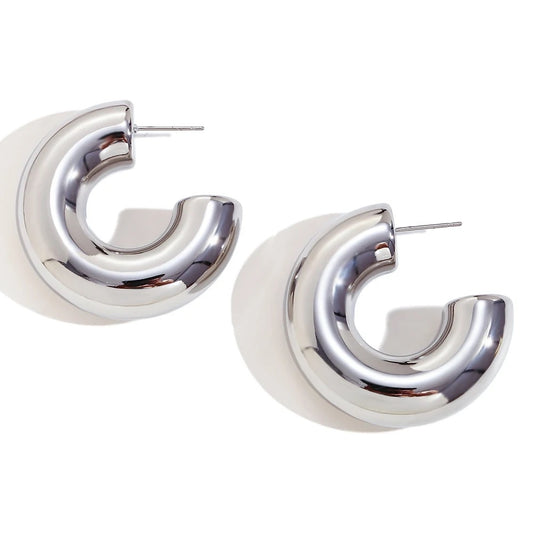 Chunky C Hoop Earrings - Stainless Steel