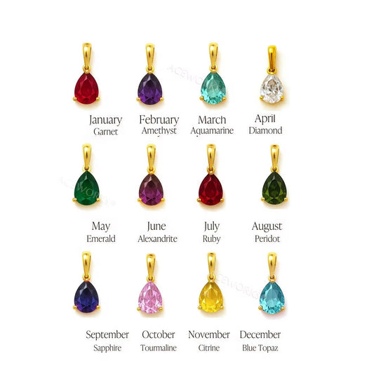 Terry Teardrop Birthstone Pendant – 18K PVD Gold Plated Stainless Steel