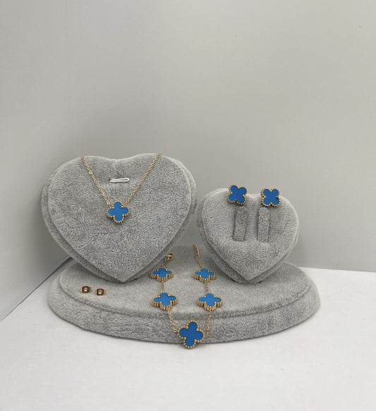 18K Gold Clover Set - Blue