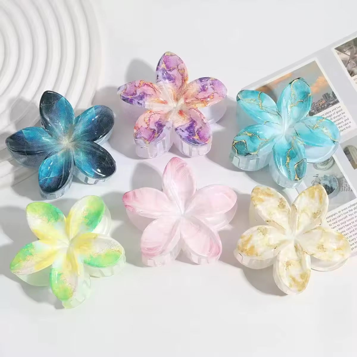 Hawaiian Marble Flower Hair Claws 