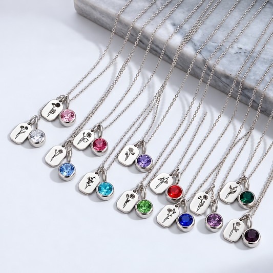 Silver Flora Birthstone Necklace