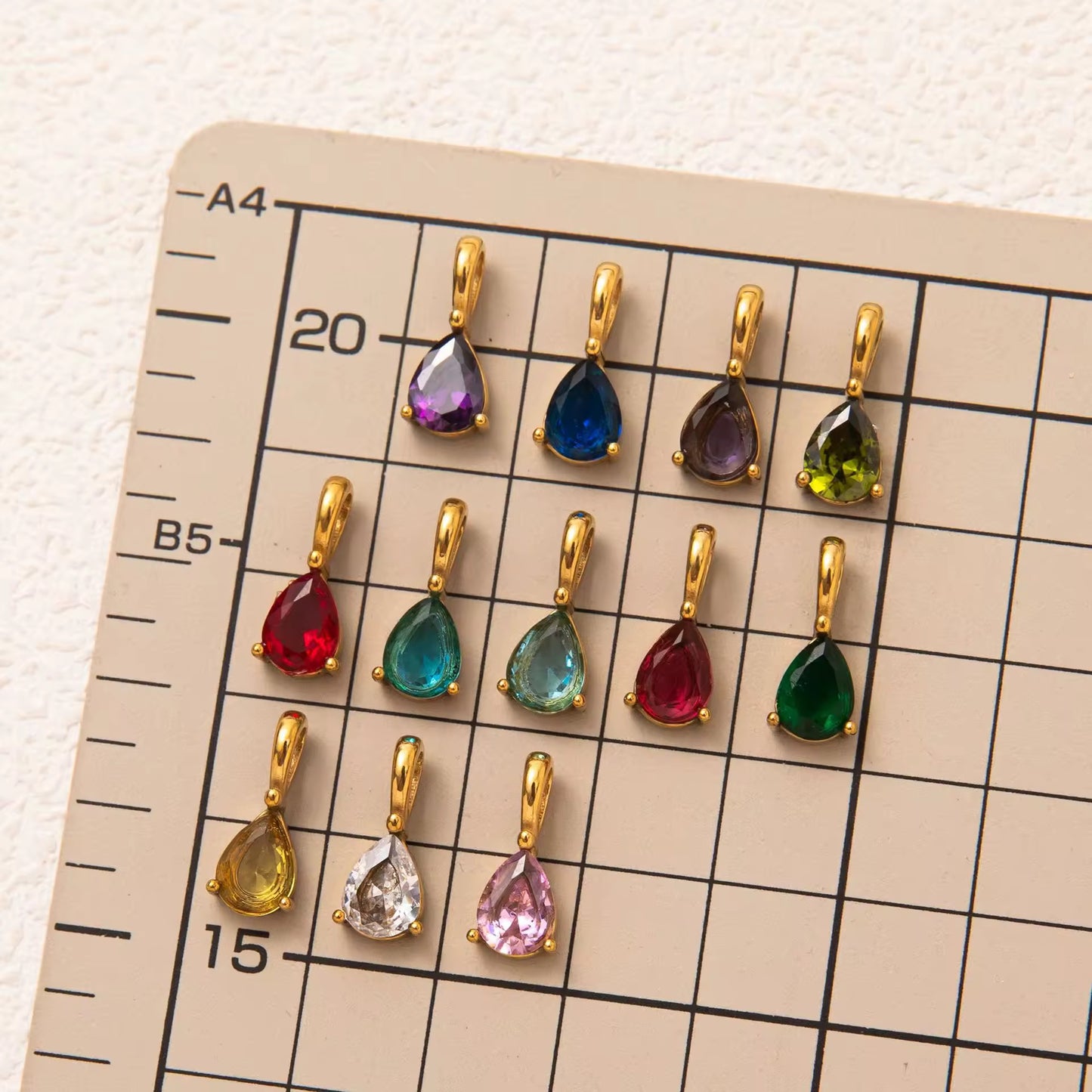Terry Teardrop Birthstone Pendant – 18K PVD Gold Plated Stainless Steel