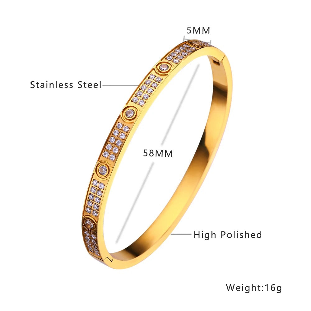 Designer  Inspired Zircon Paved Bracelet - Rose Gold