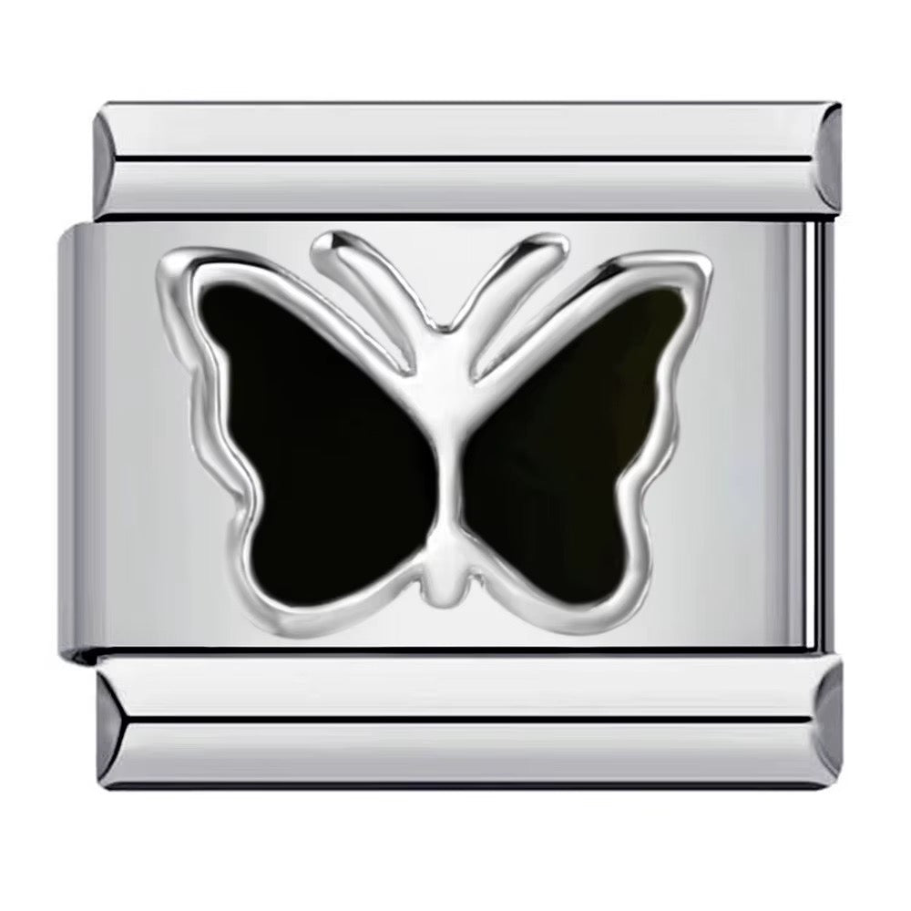Stainless Steel Italian Charm- Black Butterfly