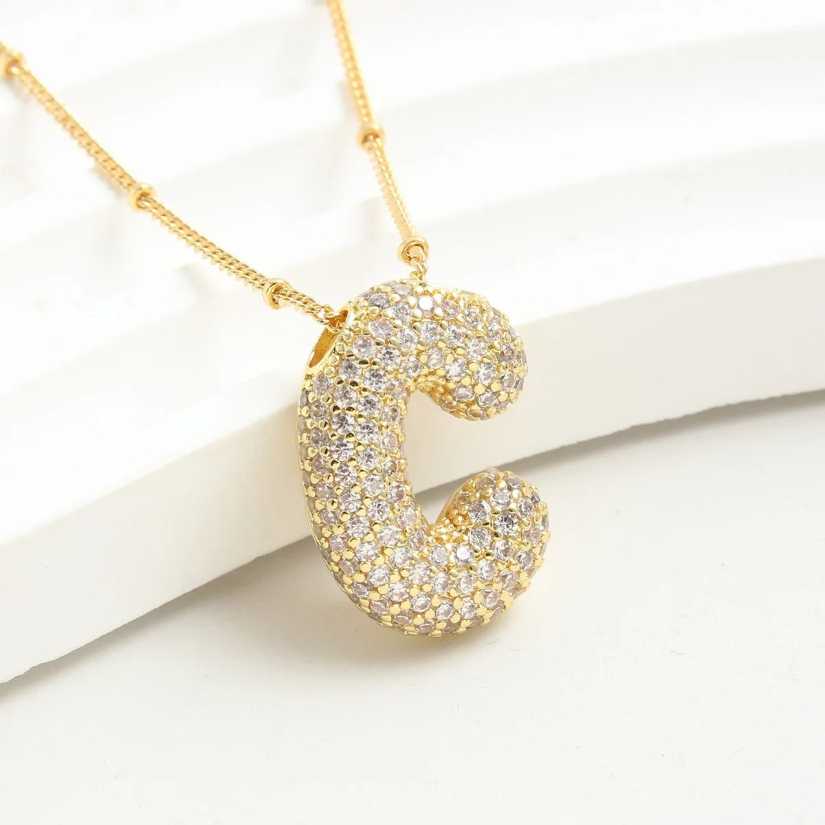 Chunky Zircon Studed Initials Necklace - A to Z