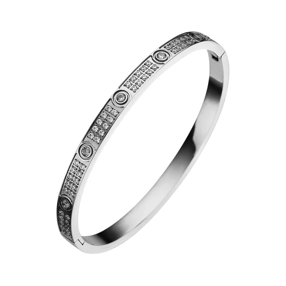 Designer Inspired Zircon Paved Bracelet - Silver