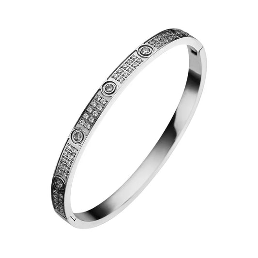 Designer Inspired Zircon Paved Bracelet - Silver