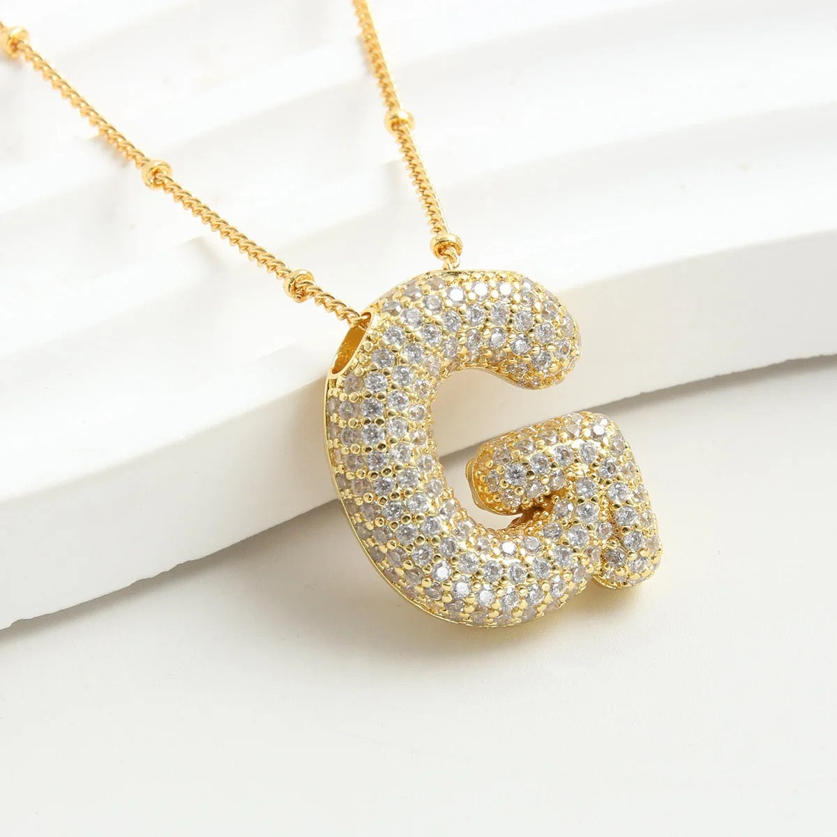 Chunky Zircon Studed Initials Necklace - A to Z