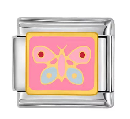 Pink Butterfly Stainless Steel Italian Charm