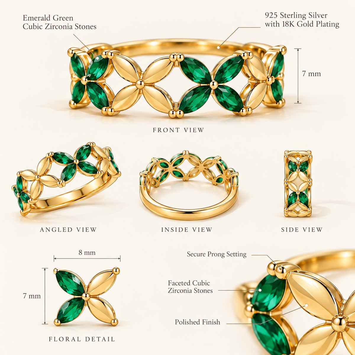 Emerald Petal Ring