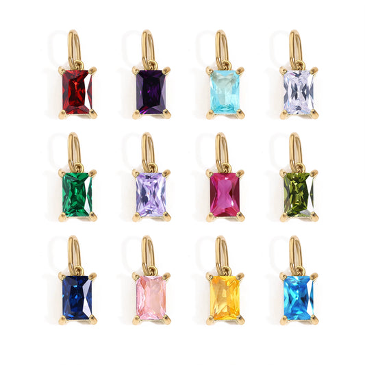 Pendant - Rectangle Birth Stones (Gold)