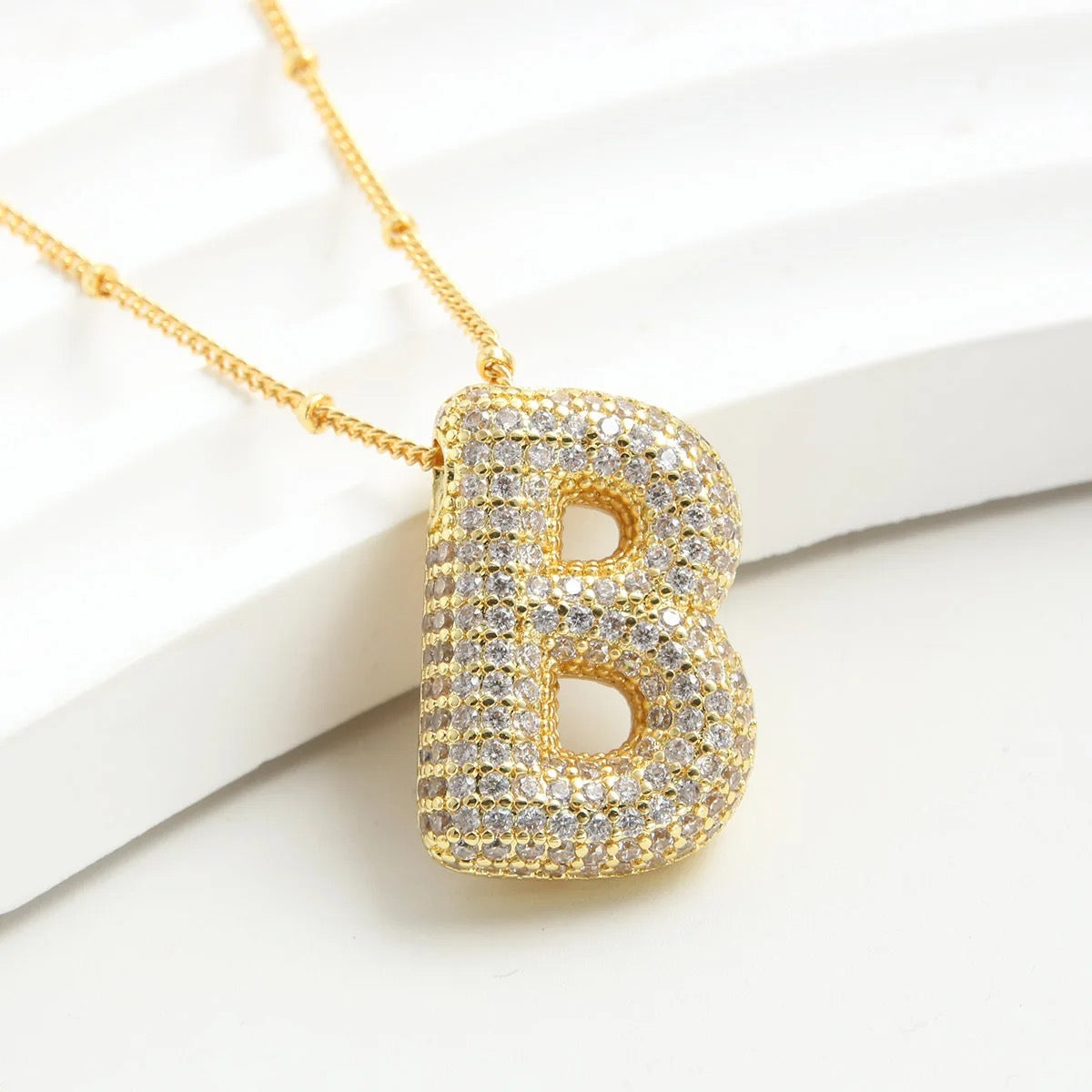 Chunky Zircon Studed Initials Necklace - A to Z