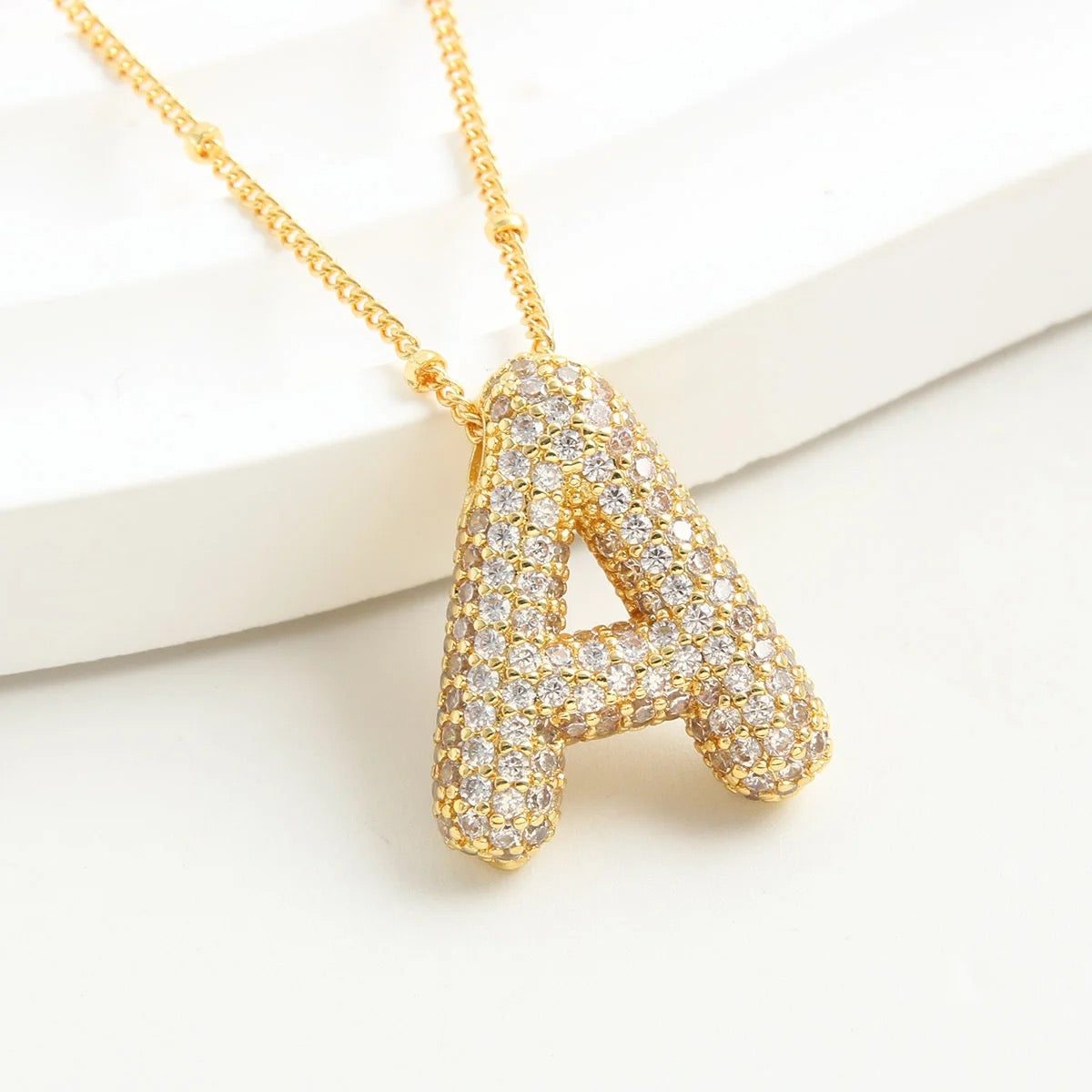 Chunky Zircon Studed Initials Necklace - A to Z