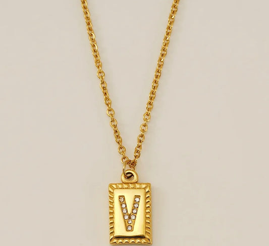 V Bejeweled Pendant Necklace