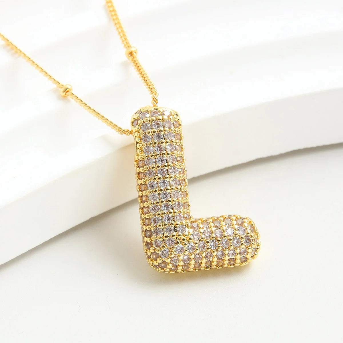 Chunky Zircon Studed Initials Necklace - A to Z