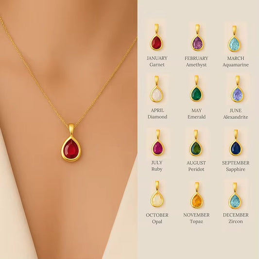 Birthstone Teardrop Pendant – 18K PVD Gold Plated Stainless Steel
