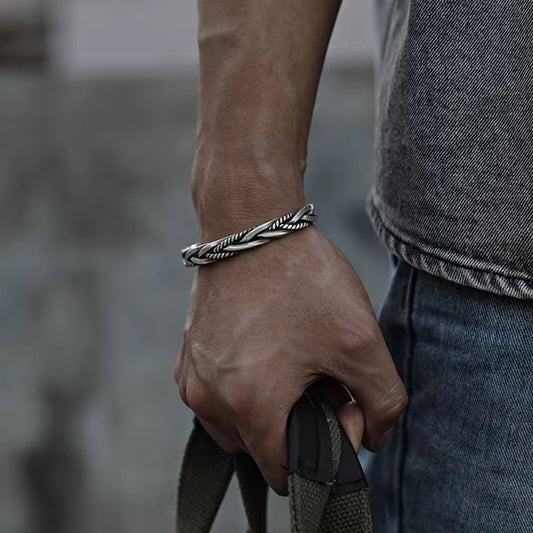 Men’s Titan Braided Silver Cuff