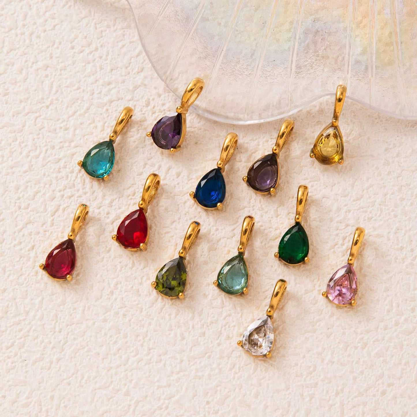Terry Teardrop Birthstone Pendant – 18K PVD Gold Plated Stainless Steel