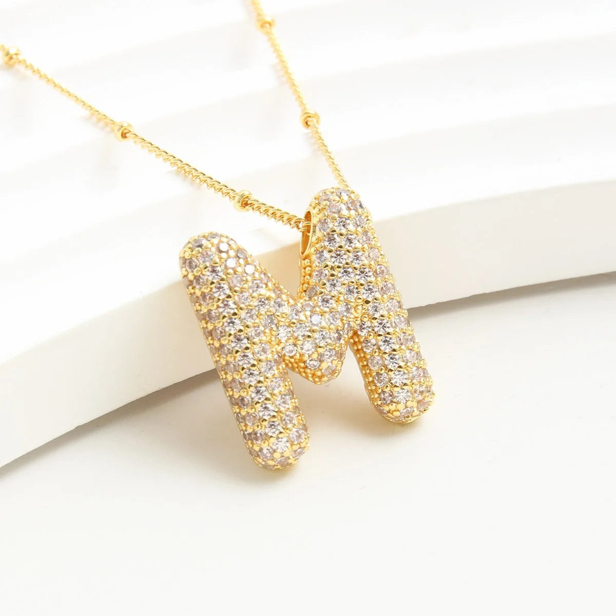 Chunky Zircon Studed Initials Necklace - A to Z